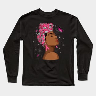 In October We Wear Pink Black Woman Breast Cancer Long Sleeve T-Shirt